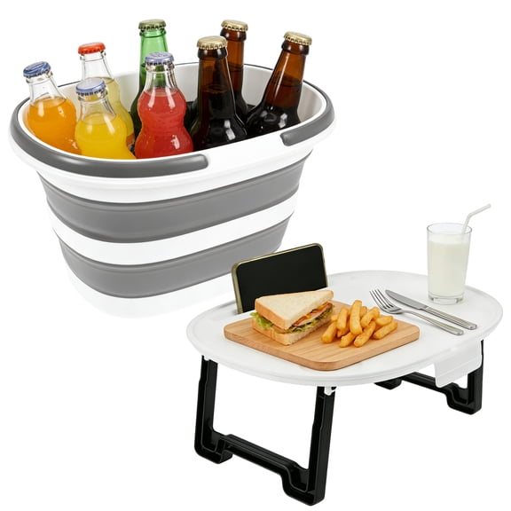 Grusce 16L Collapsible Mop Bucket with Handle & Multi Functional Lid, 4 in 1 Silicone Squar Tub with Table Surface Floor Stand, Cleaning Supplies Organizer Bucket for Home & Outdoor Storage