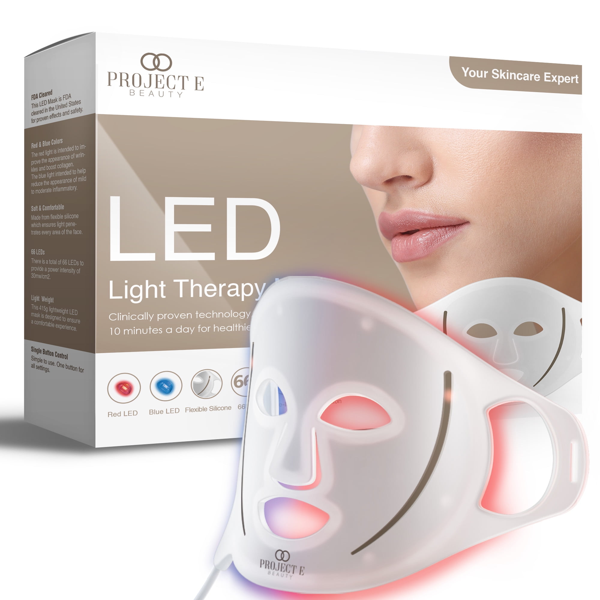 Project Beauty LED Face Mask Light Therapy, Anti-Aging & Anti-Acne, Pimple Solution, Silicone Mask - Walmart.com