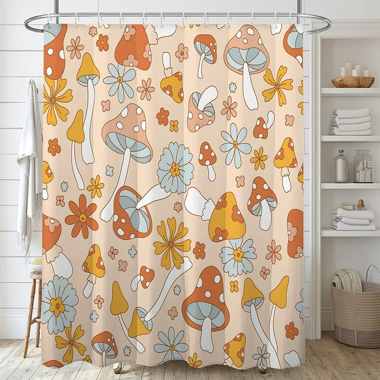 Mushrooms Shower Curtain, Groovy 60's 70's Hippie Shower Accessory, Retro  Bathroom Curtain, Mushroomcore Cottagecore - Bluefink