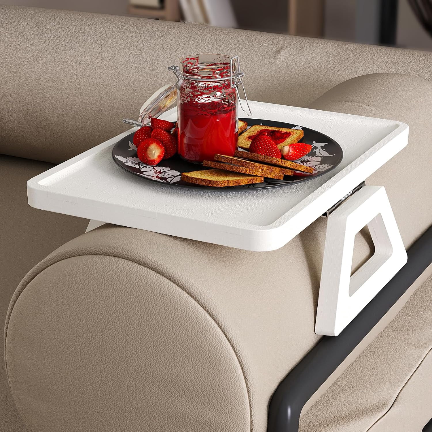 Foldable Bamboo Armrest Tray For Couch - Anti-Slip Snack Table For Food, Drinks, Remote Control