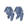 thumbnail image 2 of RUINIXCW New To The Cousin Crew Newborn Baby Boy Hospital Coming Home Outfit Infant Baby Boys Fall Winter Clothes Long Sleeve Waffled Romper and Pants Hat Set, 2 of 9