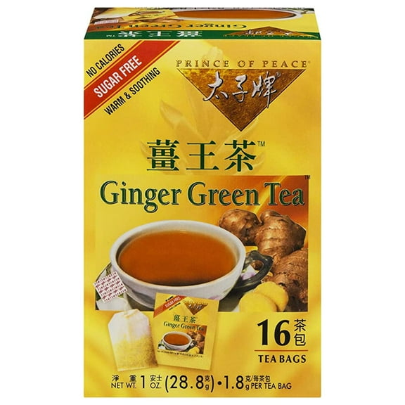 Prince of Peace Ginger Green Tea, 16 Tea Bags – Chinese Tea Bags – Green & Ginger Tea Bags – Prince of Peace – Herbal