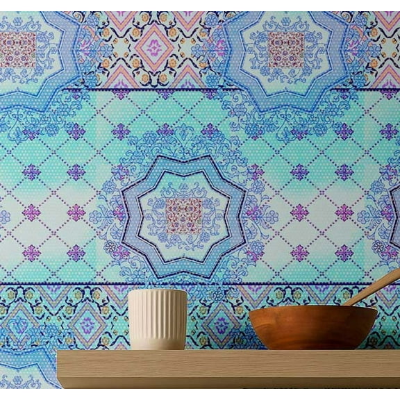 S4Sassy Peel & Stick Vinyl Wallpaper, Geometric Wallpaper Contact Paper Waterproof - Blue, 25"x120" ,Removable Wall Covering for Bedroom, Living Room, Entryways