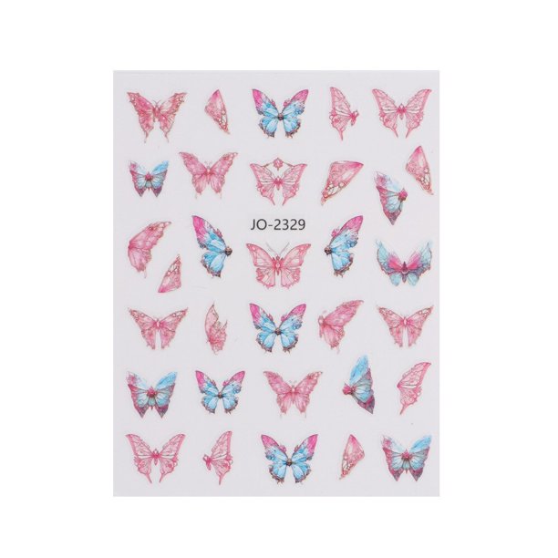 Pegatina acrílica grabada para uñas, diseño de mariposa verde y azul, deslizadores de transferencia de uñas autoadhesivos, envolturas para manicura, láminas Z0670