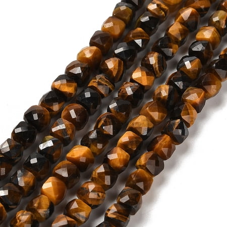 Natural Tiger Eye Beads Strands Faceted Cube 4.5~5x4.5~5x4.5~5mm Hole: 0.8mm 80pcs/strand 15.35''(39cm)