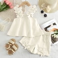 thumbnail image 5 of CYRBOKO Girls Outfit Sets, Casual Short Sleeve Elastic Waist Soft Two-piece Sets Beige Size 5-6 T, 5 of 7