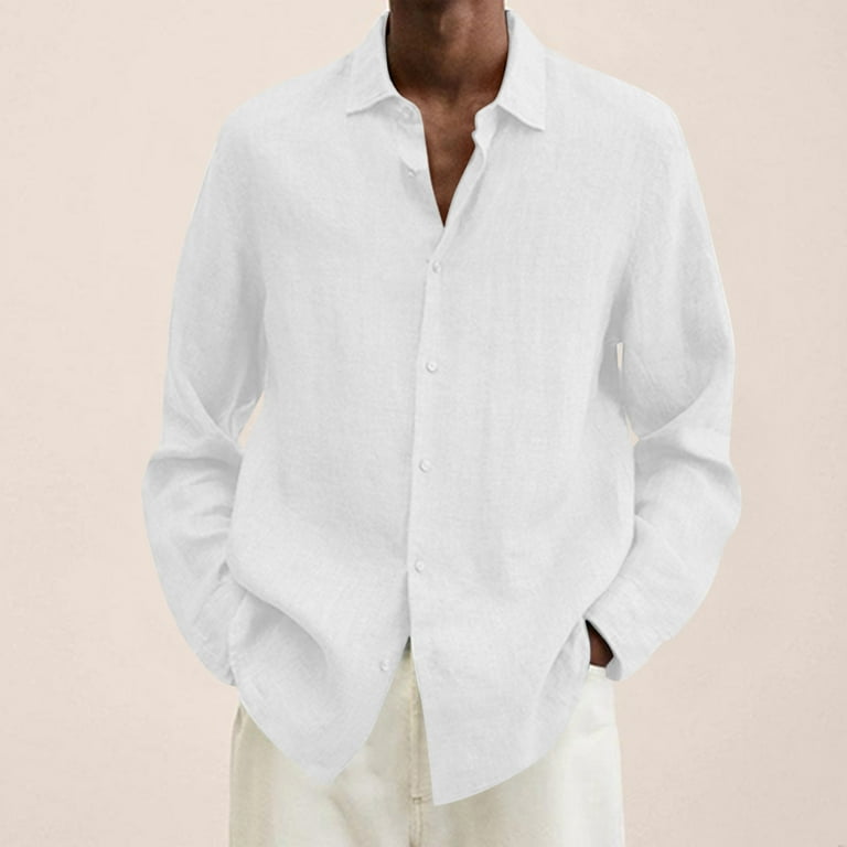 ZMHEGW Shirts For Men Summer Cotton Linen Solid Plus Size Loose