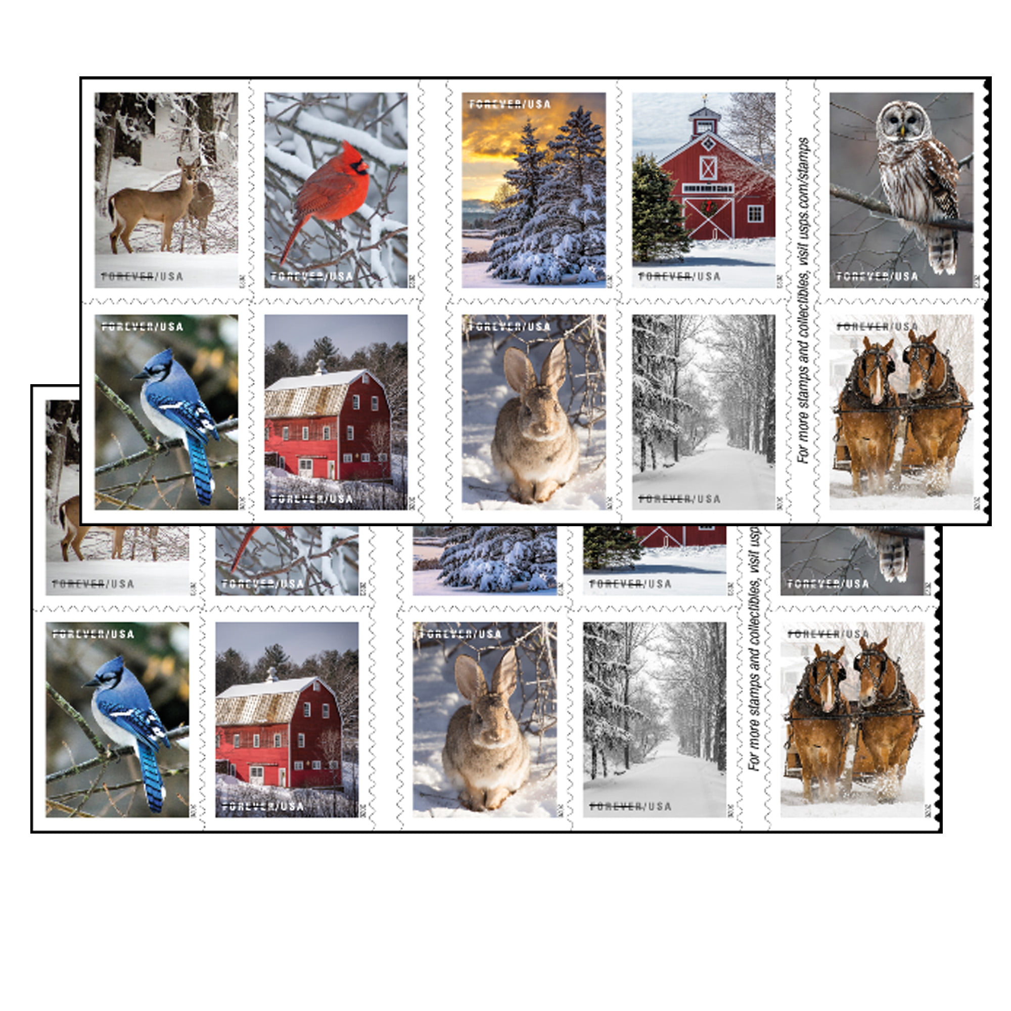 Winter Scenes USPS Forever Postage Stamps 2 Books of 20 First Class US Postal Holiday Celebrations Wedding Celebration Anniversary Traditions (40 Stamps)