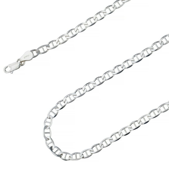 925 Sterling Silver, Flat Mariner Chain 5.5mm Necklace - Hypoallergenic and Tarnish Resistant - By Oliver & Navy