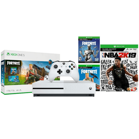 Xbox One S Battle Royale Nba 2k19 Bonus Bundle Fortnite Eon Cosmetic 2 000 V Bucks Nba 2k19 And Xbox One S 1tb Gaming Console White - 