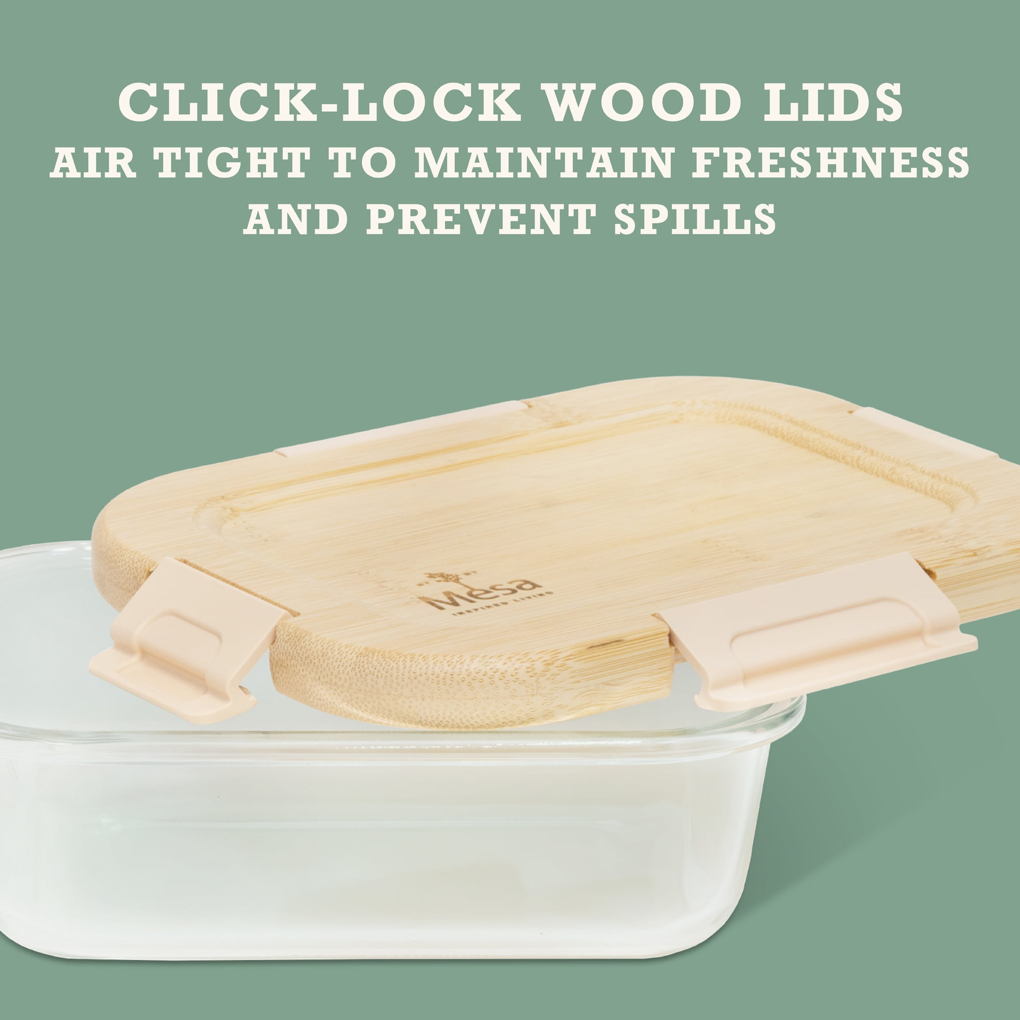 Mesa Living Glass Food Storage with Click Lock Wood Lids, 4pc Set