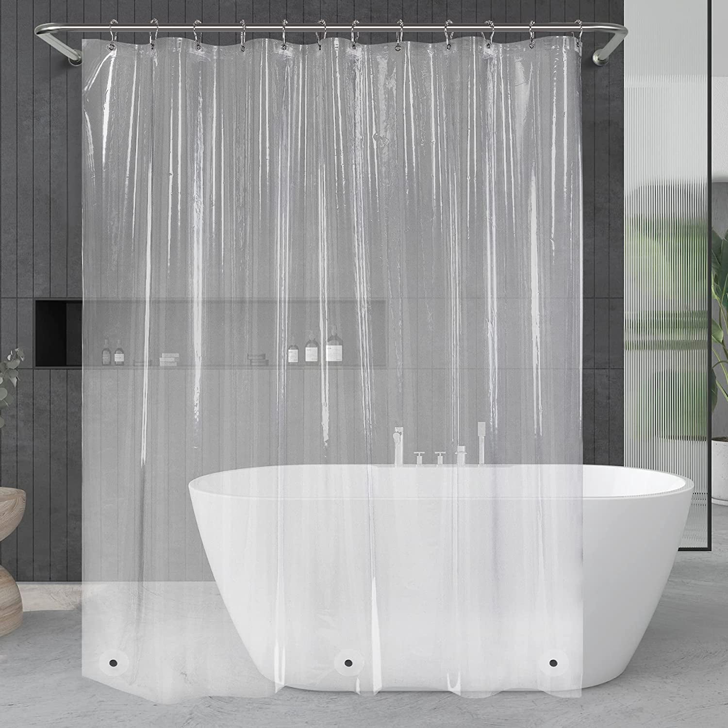 Moopom Clear Shower Curtain Liner, PEVA 72 x 72 Lightweight Waterproof Shower Curtains for Bathroom with Magnets and Rustproof Grommets