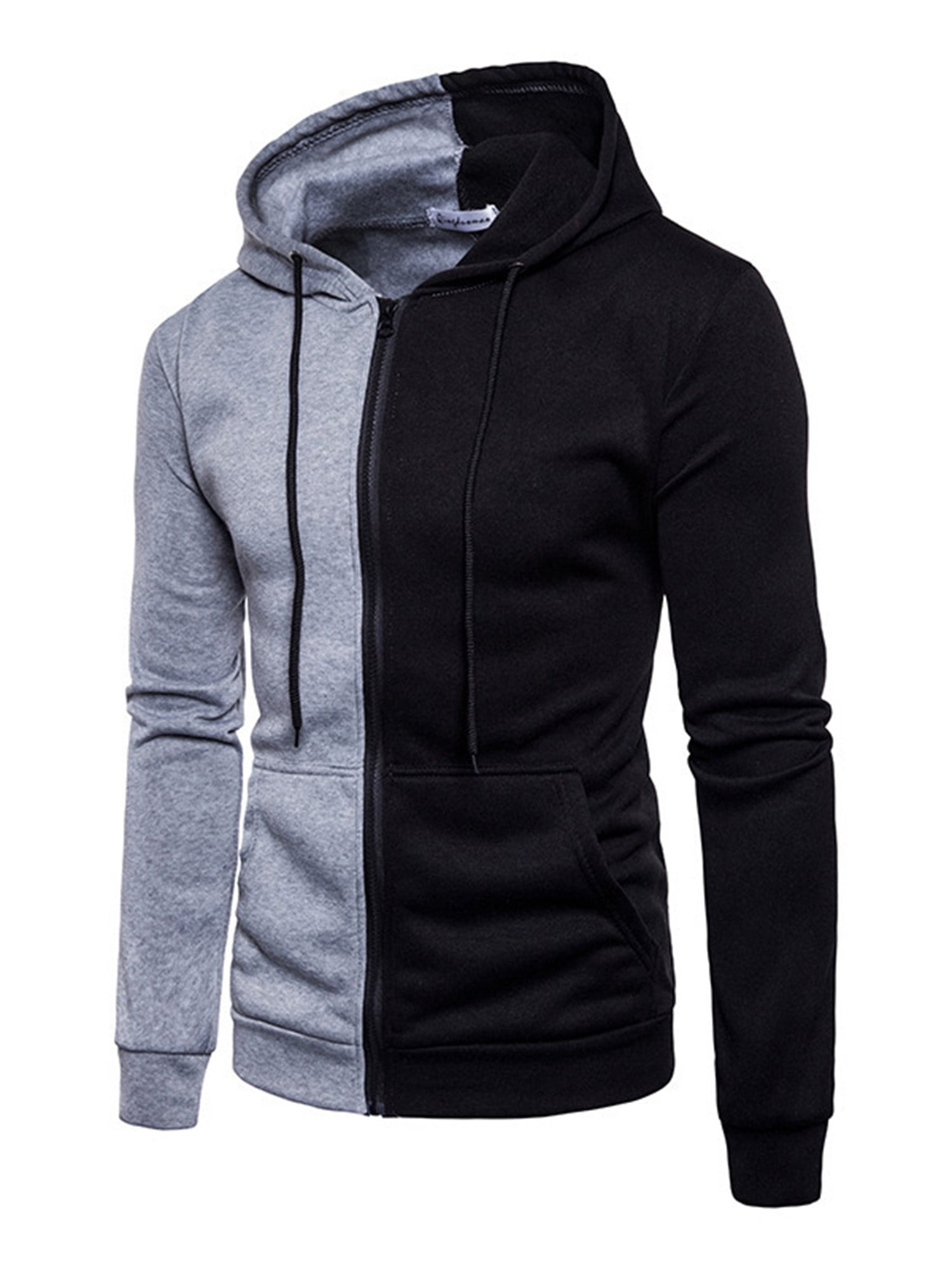 Hooded Sweatshirts Men with Zipper Slim Fit Three-Color Stitching Casual Lightweight Workout Autumn Pullover Hoodie 