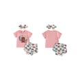 thumbnail image 2 of vera natura Toddler Girl Summer Outfit Letter Print Short Sleeve T-Shirts Tops and Shorts Headband 3Pcs Clothes Set, 2 of 8