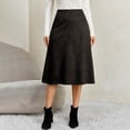 thumbnail image 2 of UKHCCC Women's Faux Suede A-Line Maxi Skirt High Wrap Elastic Waist Casual Flowy Midi Length Fall Winter Office Party Boho Chic Solid S-XL, 2 of 9
