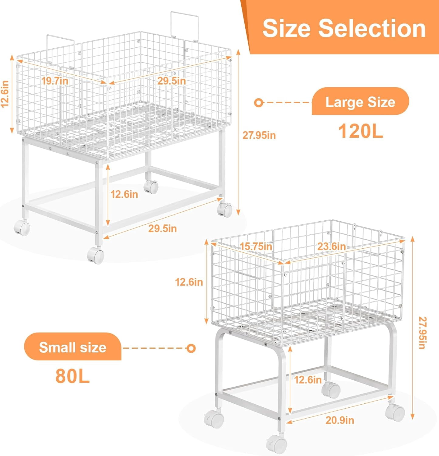 Wire Laundry Hamper Cart,Rolling Laundry Carts with Pull Handle,Black Tall Laundry Basket,Commercial Wire Laundry Hamper Cart-23.6 * 15.75 * 28 inches