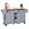 thumbnail image 4 of Cambridge Mobile Kitchen Islands on Wheels with Storage, Rubber Wood Countertop, Spice Rack,Towel Holder, 3 Storage Drawers and 2 Cabinets, L60.5 x W18.13 x H36.75IN, (Grey), 4 of 11