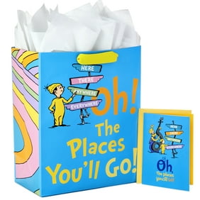 Hallmark Large Dr. Seuss Graduation Gift Bag with Tissue Paper and Graduation Card (Oh! the Places You'll Go!)