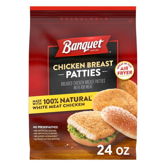 Banquet Chicken Breast Patties, Frozen Meal, 24 oz.