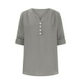 thumbnail image 4 of hxobax Womens 3/4 Sleeve Chiffon T Shirts Business Work Dressy Casual Tops V Neck Button Down Blouse, 4 of 8