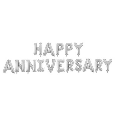 ITSELFER 16 Inch HAPPY ANNIVERSARY Letters Balloons Decorative Aluminum Film Balloons Set for Wedding Party (Silver)