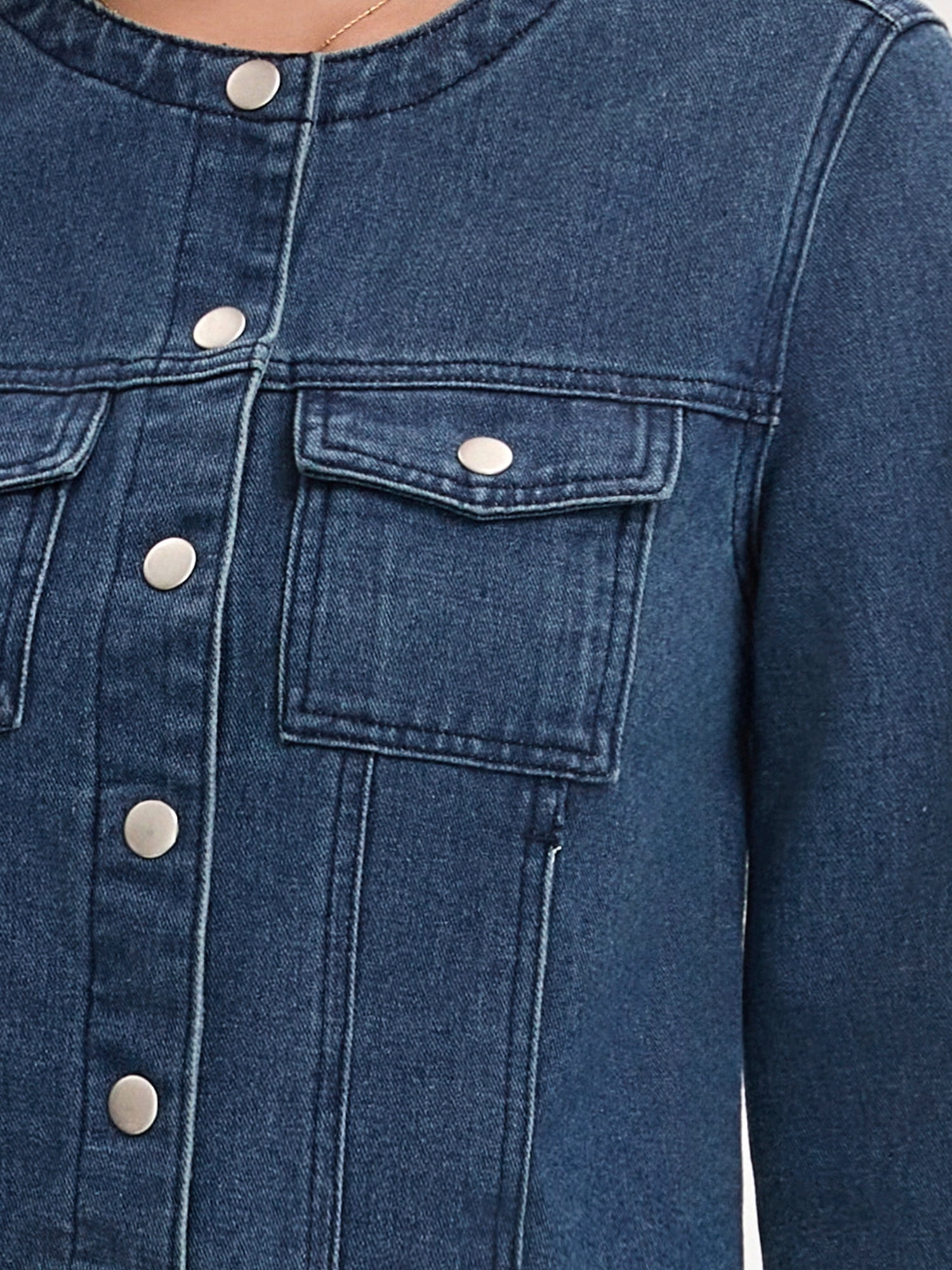 DARING DIVA Women's Collarless Long Sleeve Button Down Casual Denim Jacket S Dark Blue