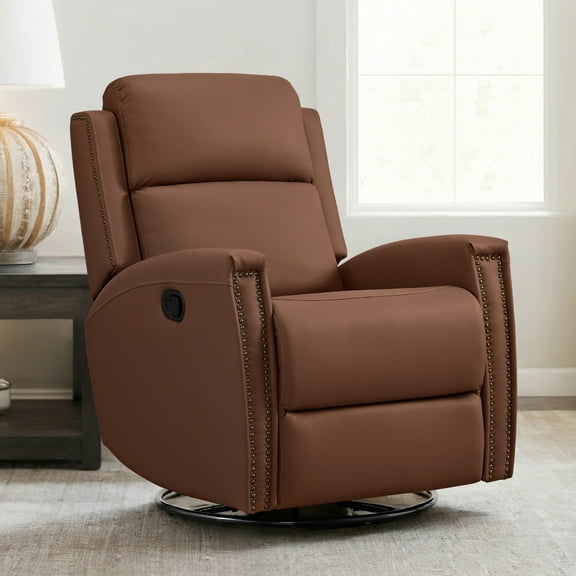 Spruce & Spring 360° Swivel Glider Recliner with Nailhead Accents for Nursery, Terracotta Brown