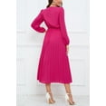 thumbnail image 4 of Solid Color Twist Front Pleated Dress for Women Mid-Calf Length Fuchsia Small, 4 of 4