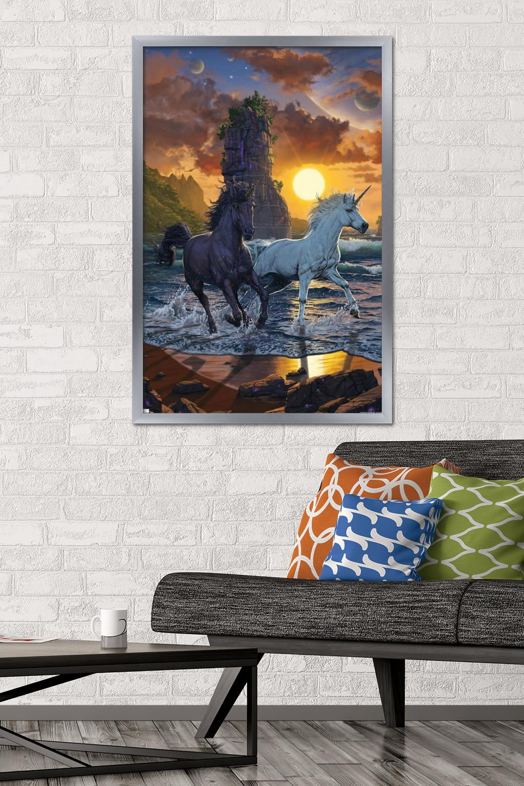 Vincent Hie - Unicorns On A Beach Wall Poster, 22.375" x 34", Framed