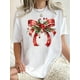 thumbnail image 1 of Camiseta de manga corta con cuello redondo y estampado de lazo con temática navideña creativa para mujer, una camiseta deportiva sencilla e informal, perfecta para usar cómodamente en verano durante l, 1 of 6