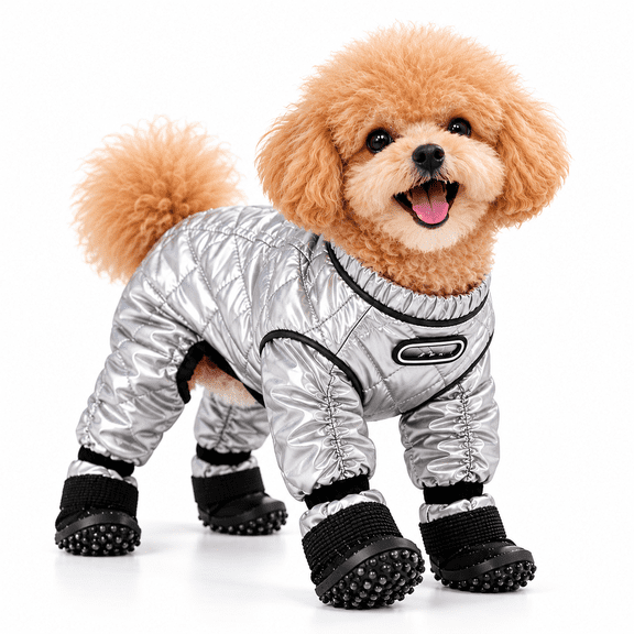 Dog Snowsuit with Attached Boots, Full Body Winter Coat for Dogs