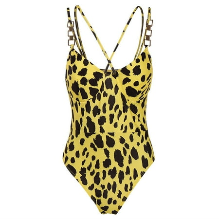 

VKEKIEO One-Piece Swimsuit Sport Bra Style Padded Yellow L
