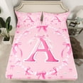 thumbnail image 2 of Homewish Pink Monogrammed A Queen Sheet Sets, Kawaii Princess Bow-tie Flat Sheet, Teens Kids Girls Women Queen Fitted Sheet, Ultra Soft Bedroom Decor, 4-Piece, 2 of 7