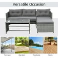 thumbnail image 3 of Outsunny 3 Piece Patio Furniture Set, Rattan Outdoor Sofa Set with Chaise Lounge & Loveseat, Soft Cushions, Tempered Glass Table, L-Shaped Sectional Couch, Charcoal, 3 of 9