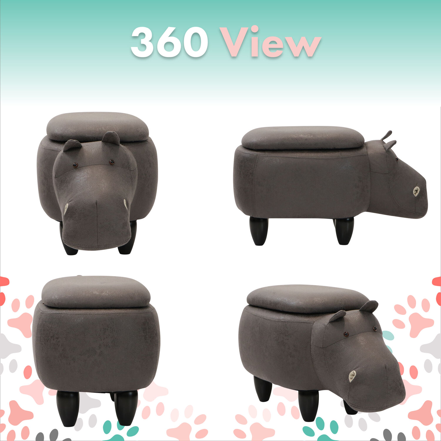 Critter Sitters 15-In. Seat Height Dark Gray Hippo Animal Shape Storage Ottoman - Furniture for Nursery, Bedroom, Playroom, and Living Room Decor - image 3 of 19