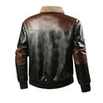 thumbnail image 4 of LODIENY Mens Removable Faux Shearling Collar Bomber Jacket Vintage Collared Color Block Leather Motorcycle Jackets for Fall Winter with Pockets Brown M, 4 of 9