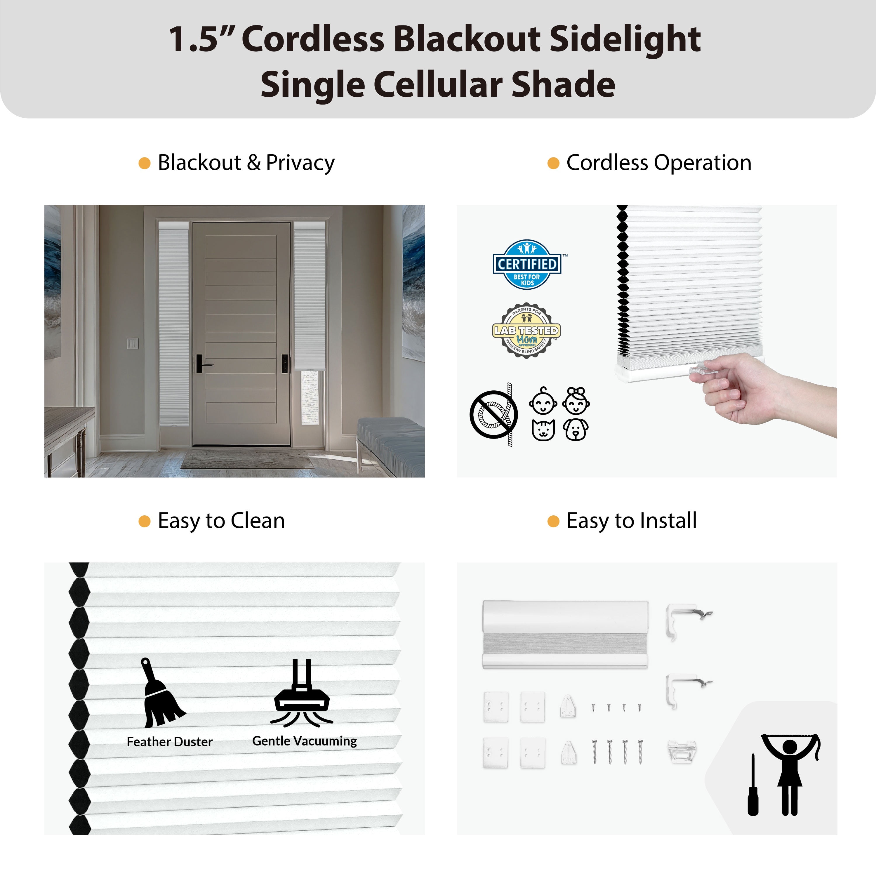 Regal Living Cordless 1.5" Blackout Cellular Sidelight Shade, White - 11.25 in. W x 72 in. L