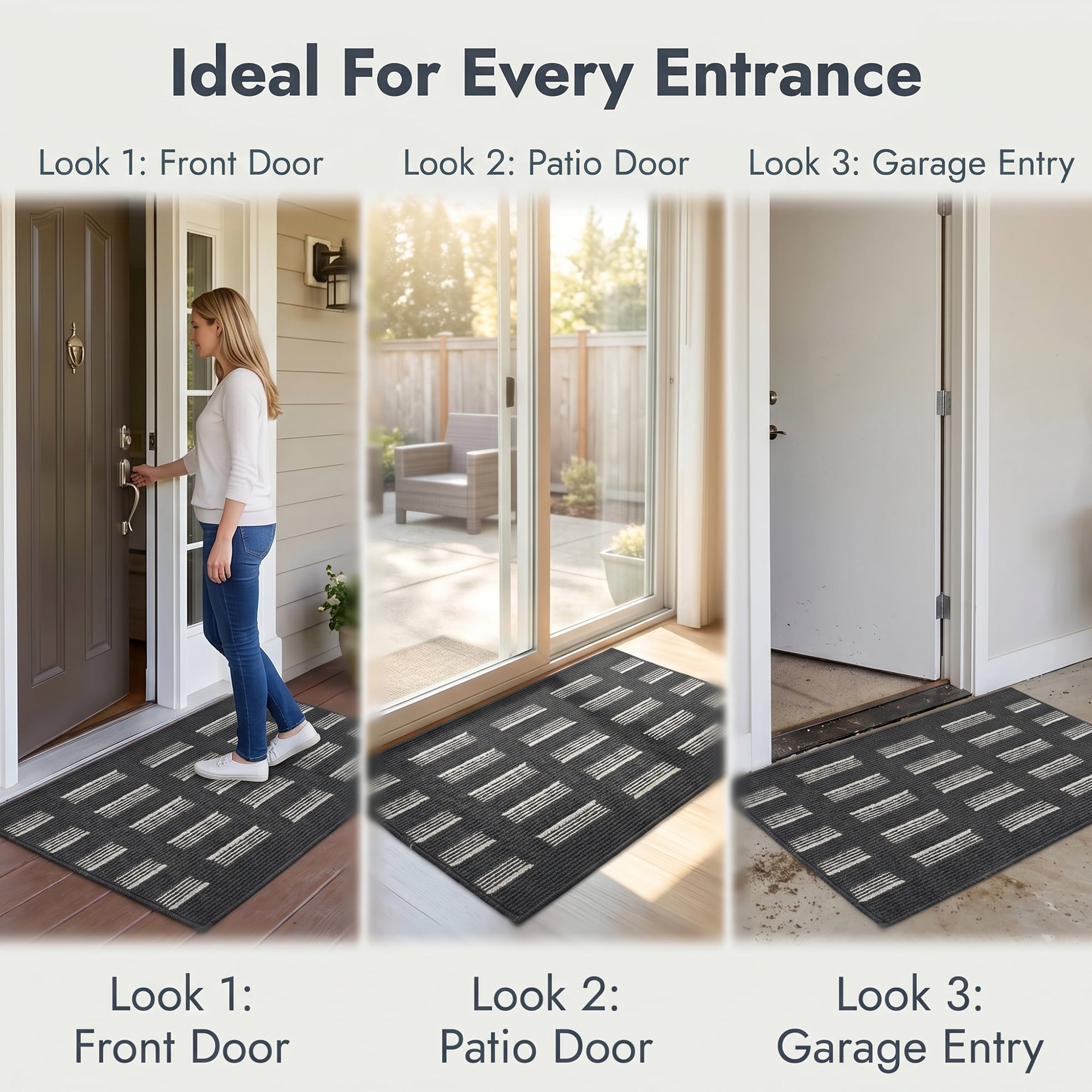 Unique Bargains Geometric Door Mat Indoor Outdoor Waterproof Welcome Mat Black 32" x 20"