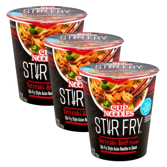 Nissin Cup Noodles Stir Fry Teriyaki Beef Flavor Noodles, 3.00 Oz (Pack of 3)