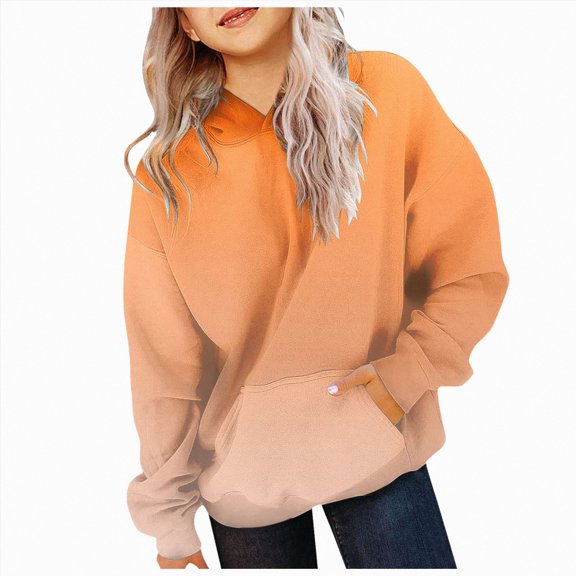 YIWULA Girls Hoodie Classic Colour Gradient Lined Hoodie Comfortable Soft Warm Fashionable Tie Dye Print Casual(13-14 Years,Orange)