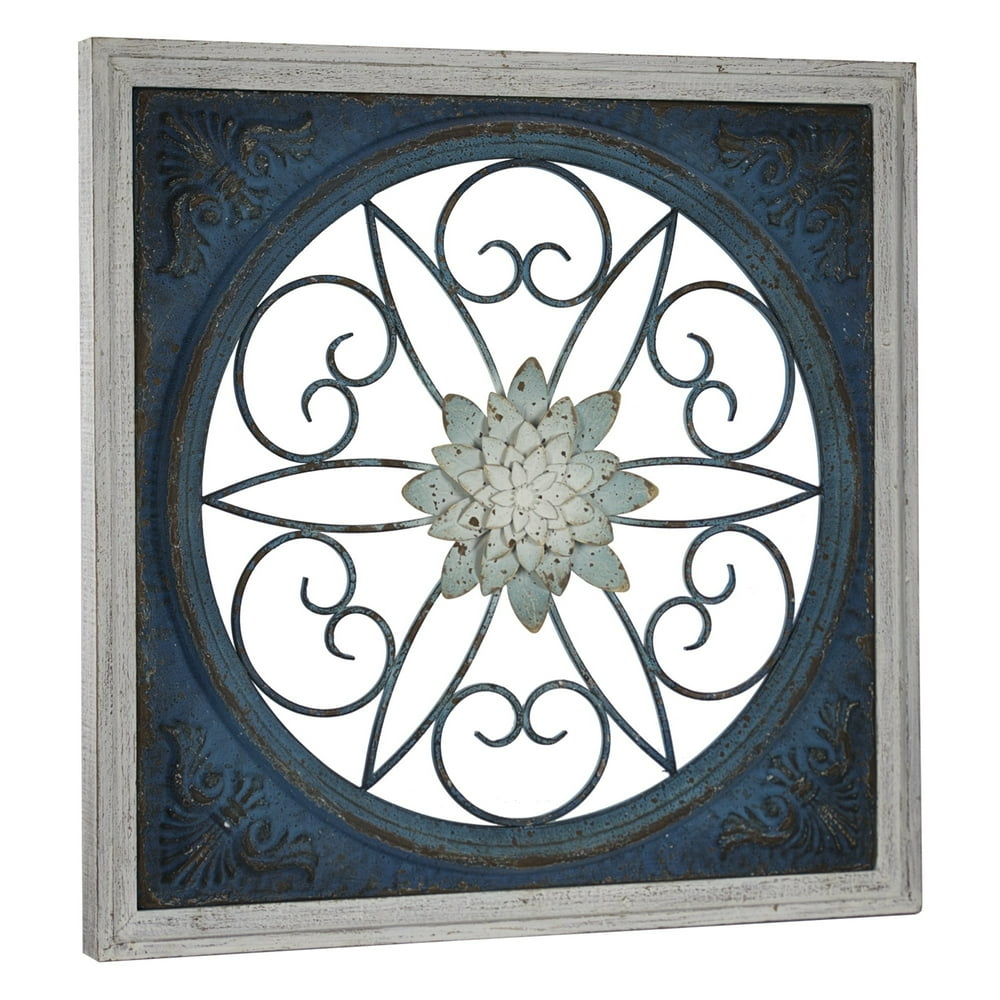 American Art Decor Framed Wood & Metal Medallion Sculpture