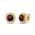 thumbnail image 2 of 925 Sterling Silver Gold Vermeil 5mm Round Garnet Flower Halo Women Mother's Day Gift Stud Earrings, 2 of 4