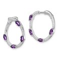 thumbnail image 2 of Auriga Fine Jewelry 14K White Gold Amethyst and Diamond Hoop Earrings for Women, 2 of 6