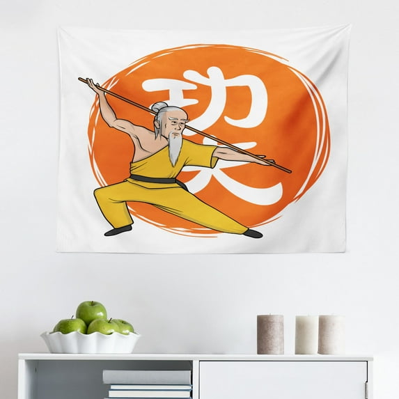 Positive Energy Tapestry, Design of Start The Day with a Smile Words and Sun, Fabric Wall Hanging Decor for Bedroom Living Room Dorm, 2 Sizes, Multicolor, by Ambesonne