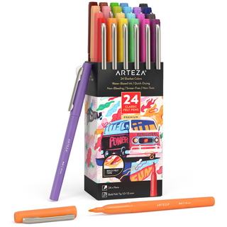 Arteza Retractable Gel Ink Colored Pens Set, Vintage & Bright Colors -  Doodle, Draw, Journal - 24 Pack 