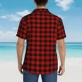 thumbnail image 6 of Red Black Check Plaid Hawaiian Shirts For Men, Summer Short-Sleeve Relaxed-Fit Button-Down Shirts 3x-Large, 6 of 9