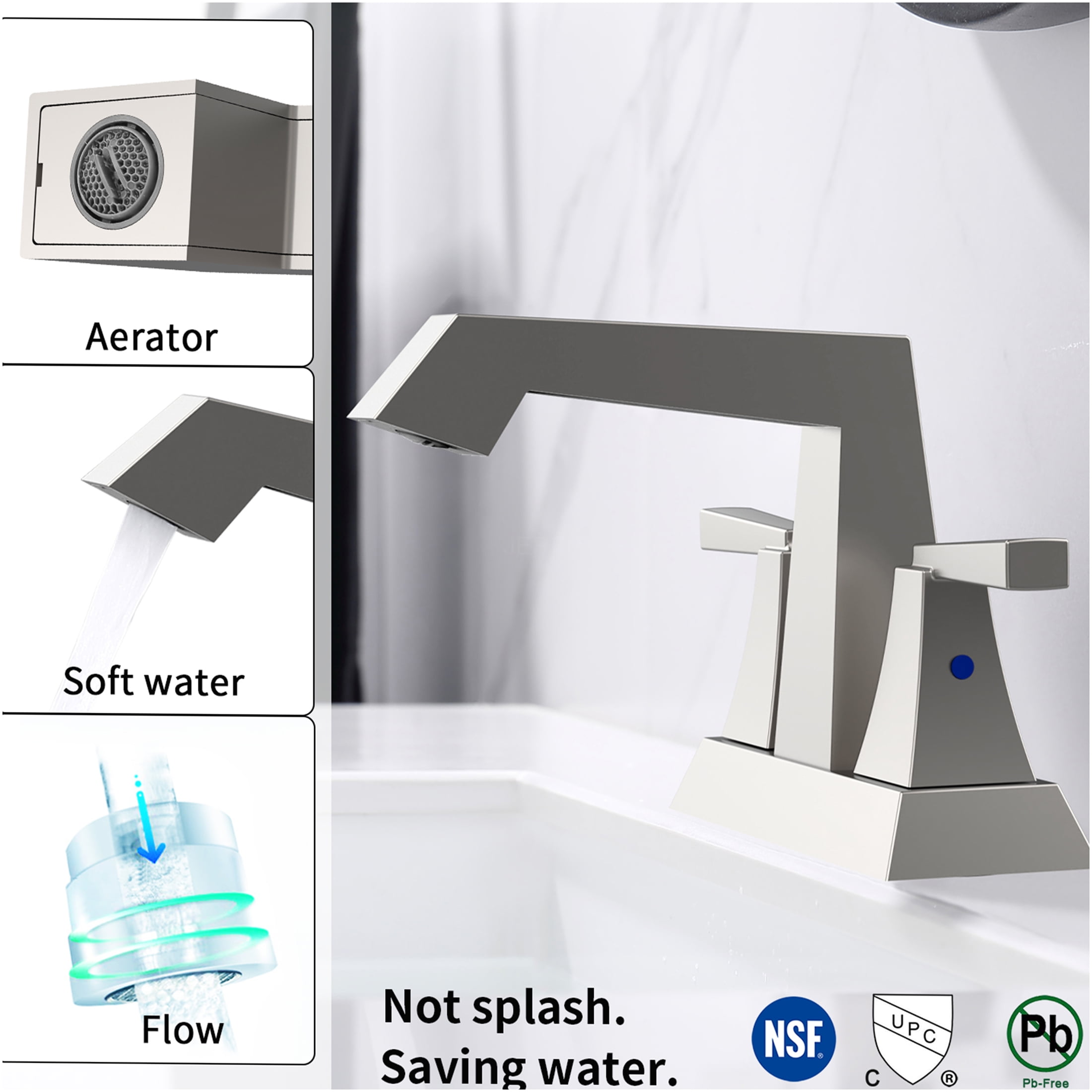 JERFIT 4-inch Centerset Bathroom Sink Faucet with Pop-Up Drain, Brushed Nickel Finish, 2-Handle Modern Vanity Faucet for 3-Hole Sink