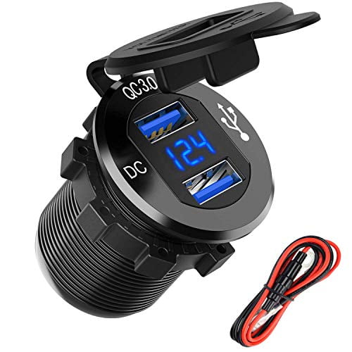 Dual USB Charger Socket Power Outlet Quick Charge 3.0 & 2.4A for Car Motorcycle 