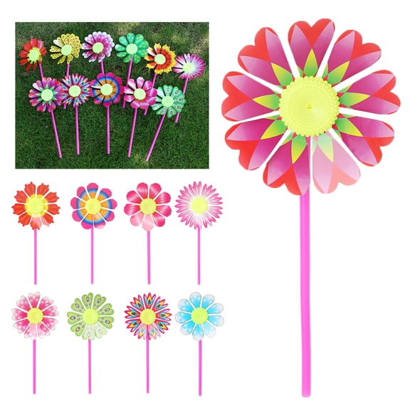 10Pcs Windmill Kid Toys Sunflower Yard Garden Ornaments Colorful Outdoor Spinner