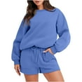 thumbnail image 1 of Tenues à Capuche Deux Pièces pour Femmes 2023 Mode Col Rond Couleur Unie Blouse Manches Longues Hauts Chandail en Molleton Shorts Ensemble Décontracté en Solde, 1 of 7